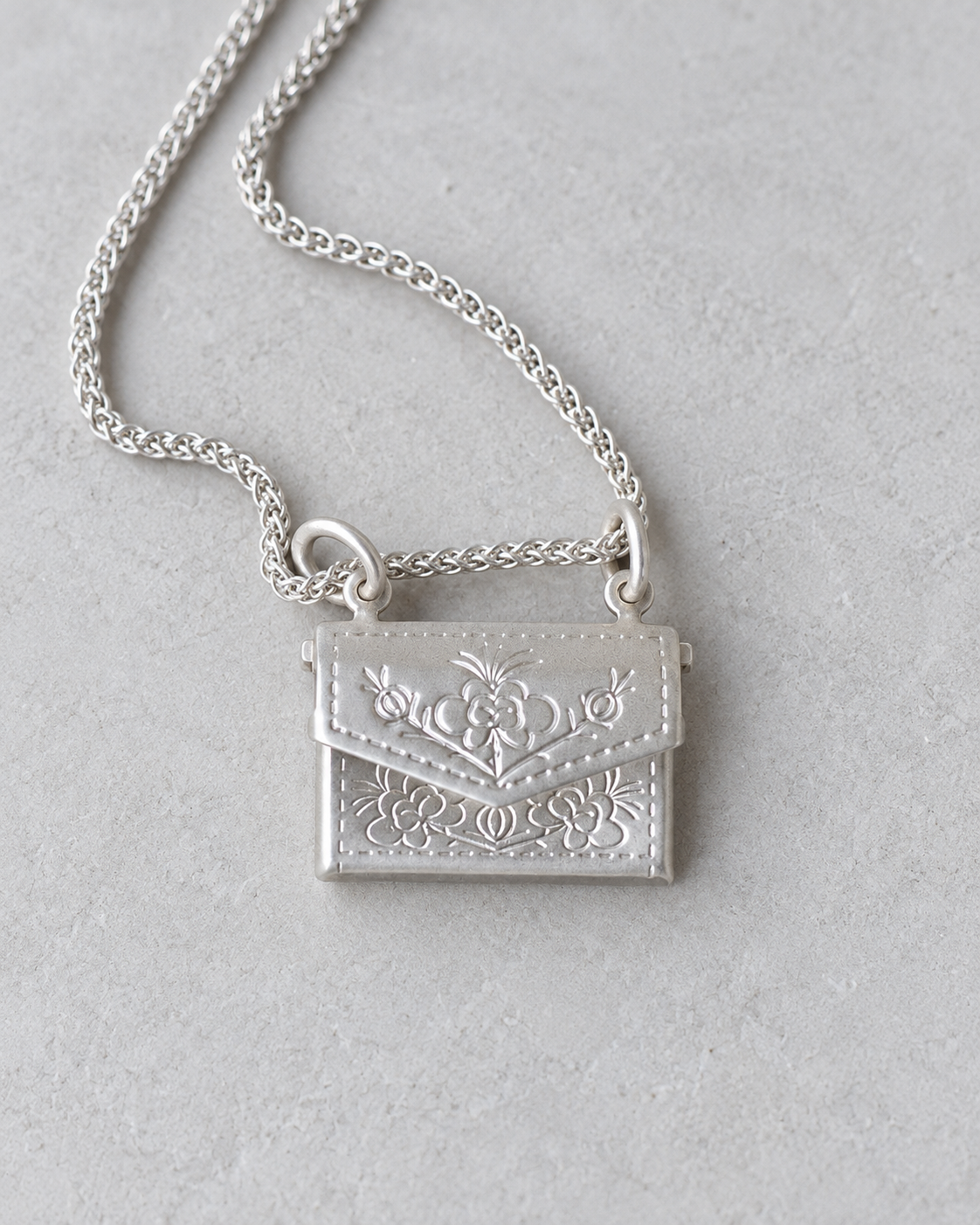 Floral Envelope Pendant Necklace