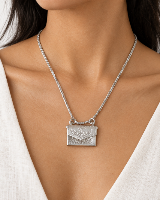 Floral Envelope Pendant Necklace