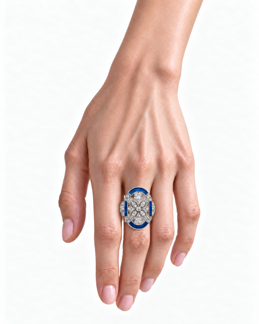Blue Petal Shield Ring