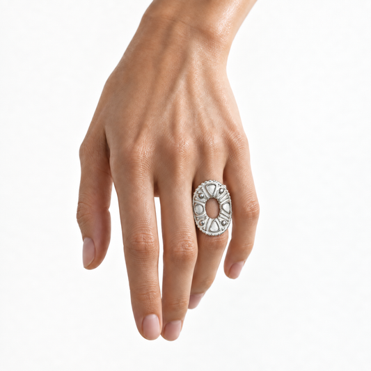 ANHOLANDO Oval Relief Ring worn on a hand